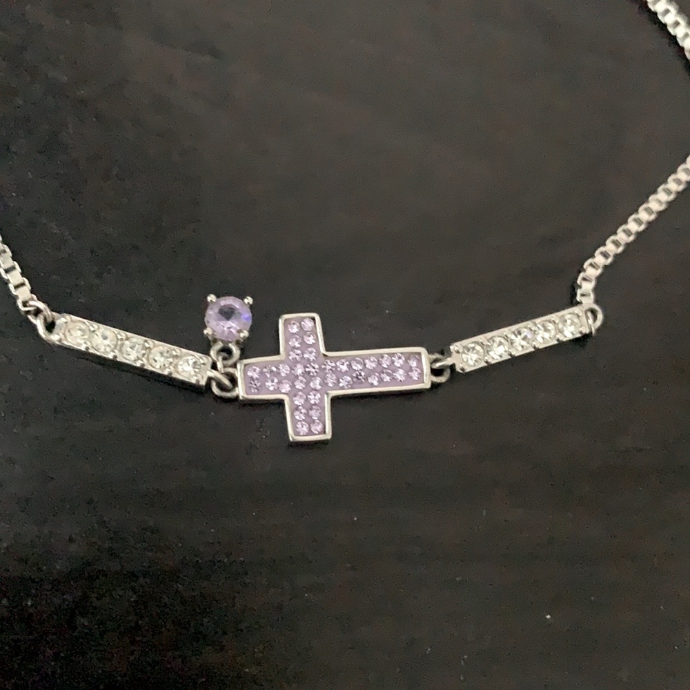 Sterling Silver Bracelet - Purple Cross